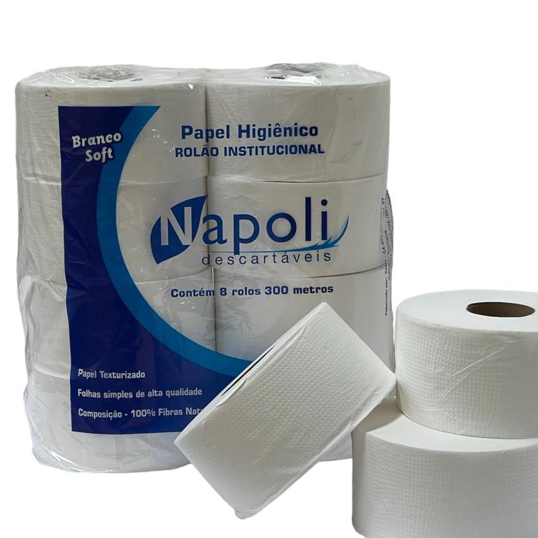 Papel Higiênico Branco Soft Rolão 300 Metros C/8 Rolos - Napoli Papel Higiênico Branco Soft Rolão 300 Metros C/8 Rolos - Napoli