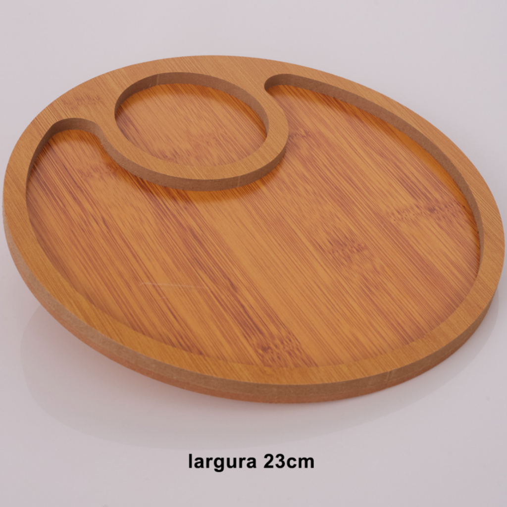 Gamela Petisqueira De Bambu Redonda Com 2 Divisórias Para Aperitivos De Frios Bambu 23,5cm X 23,5cm X 1,3cm