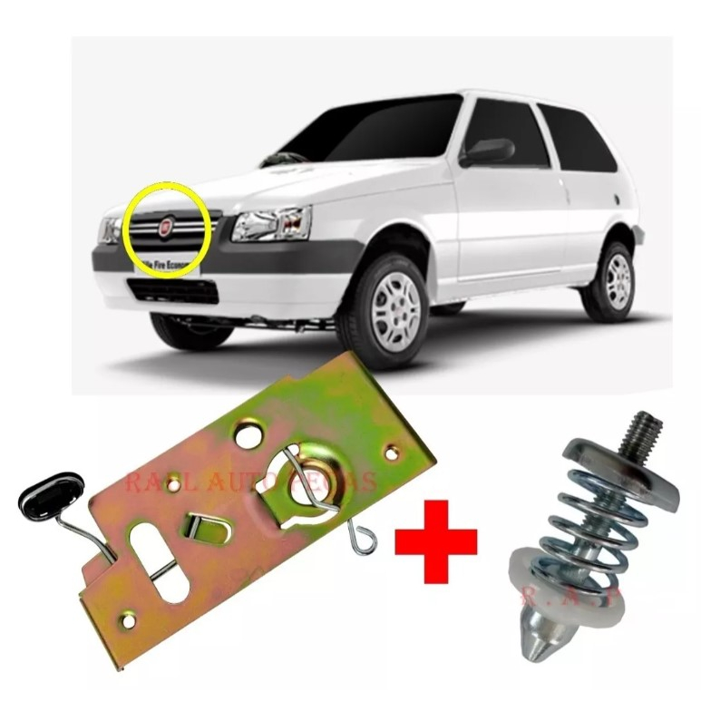 Kit de Tranca Inferior mais Pino com Mola Super  Capô Fiat Uno/Elba/Prêmio/Mille/Fiorino 1984 A 2013