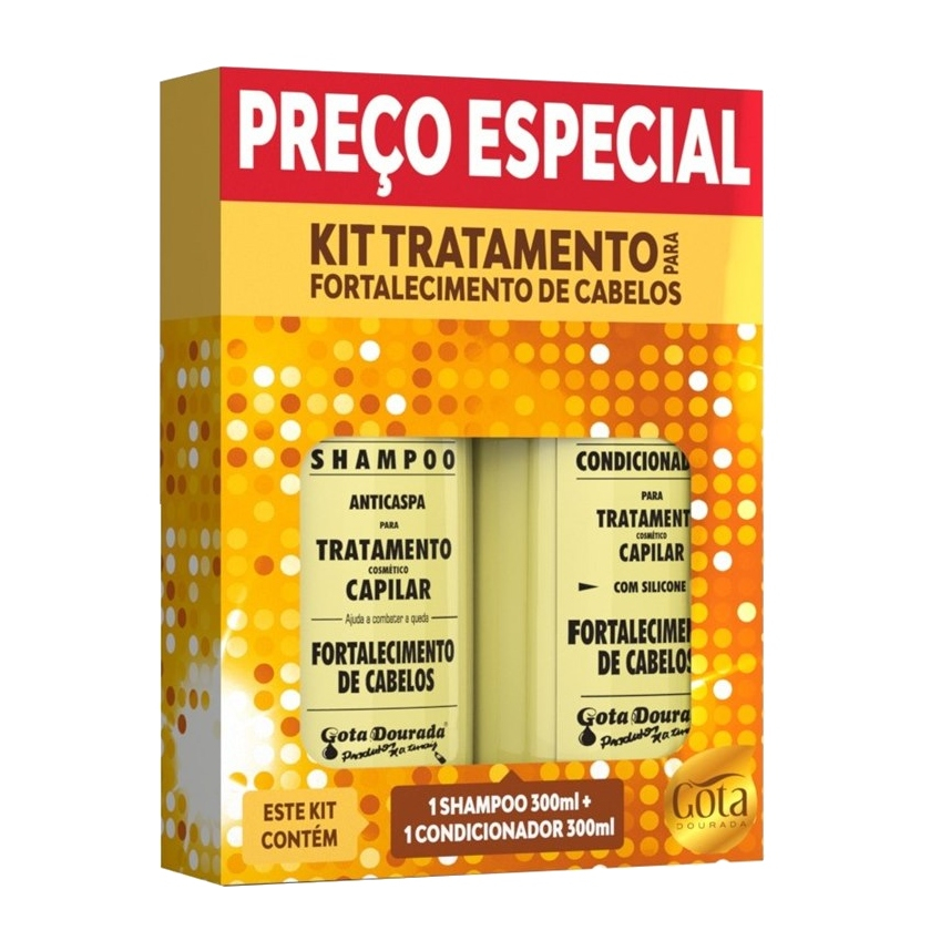 Kit Tratamento Fortalecimento de Cabelos Gota Dourada Legítimo 1 Shampoo 300ml 1 Condicionador 300ml