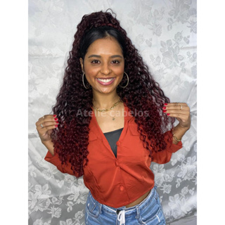 Rabo de Cavalo Cacheado Cor Marsala Extensão bio fibra orgânico cacheado idêntico ao cabelo humano volumoso em Oferta na Shopee