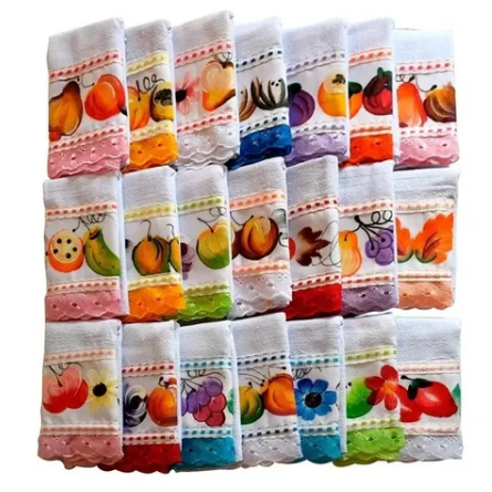 Kit Semaninha 07 Pano De Prato Aplicado Pintado