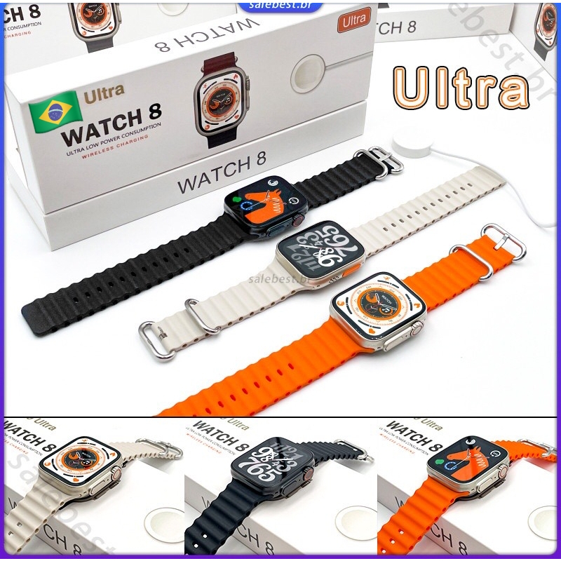 SmartWatch Ultra 2023 Serie 8 Relogio inteligente IWO Lançamento com 1 Pulseira ondulada 49mm chamada bluetooth