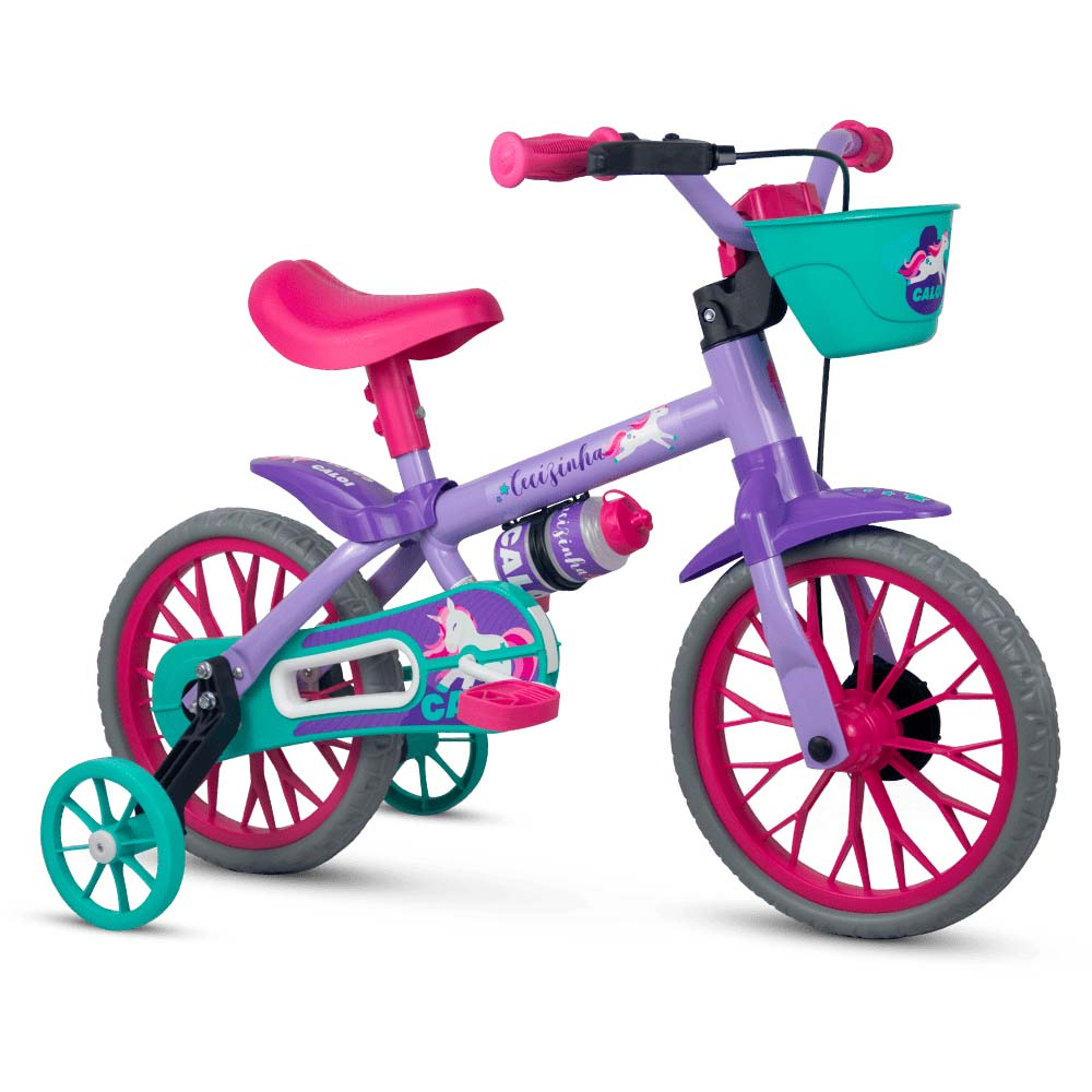 Bicicleta Infatil Feminina Caloi Com Rodinhas Aro 12 Cecizinha Com Garrafinha De Água Nathor