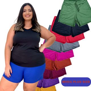 Kit 5 Shorts Plus Size Feminino de Malha Canelada Liso Zero Transparência tamanhos Grandes do 44 ao 54