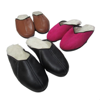 Chinelo Pantufa de Couro Com Lã Confortável Quentinha