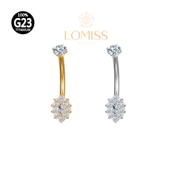 Piercing Umbigo Banana Titânio PVD Flor Oval Zircônia