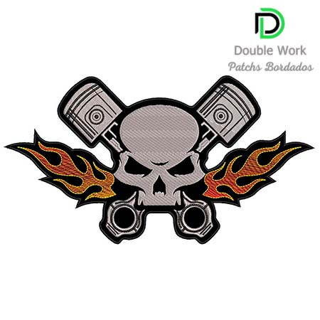 Patch Bordado Caveira pistão Motociclista 16x30 cm Cód.1227 - Fixação Costura