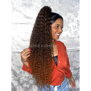 Rabo de Cavalo Cacheado Orgânico Volumoso - mel - 80 cm Extensão bio fibra ondulado encaracolado identico ao cabelo humano textura natural