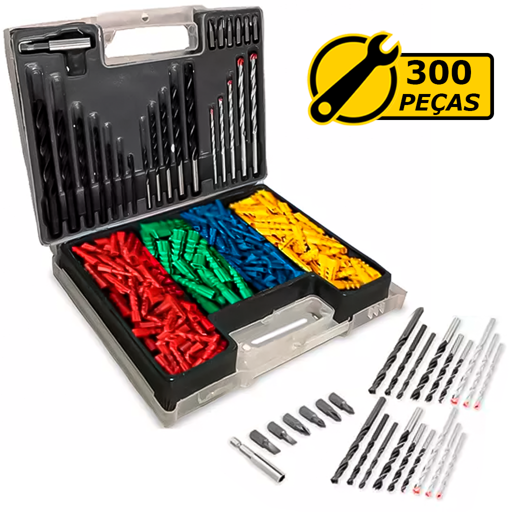 Kit Jogo De Brocas Bits E Buchas Com 300 Peças Multiuso Uso Profissional - Vários Tamanhos Estojo em Oferta na Shopee