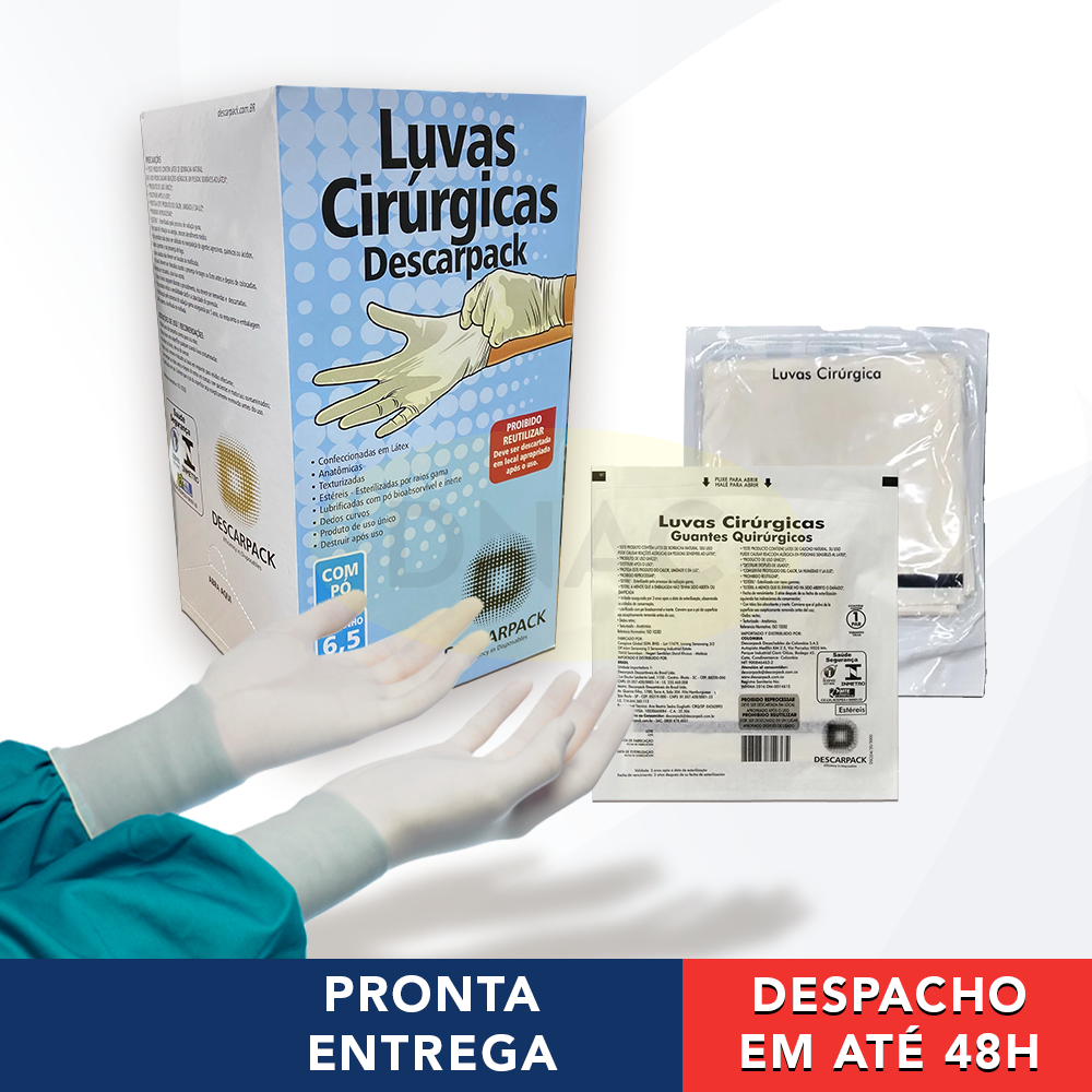 Caixa De Luva Cirúrgica Estéril Branca Descartável 6,5/ 7/ 7,5/ 8/ 8,5 Com 50 pares - Descarpack em Oferta na Shopee