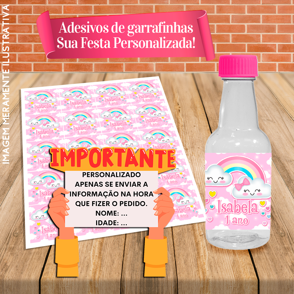 20 Adesivos Para Garrafinhas 30ml Personalizados 4x4,5cm Chuva de Amor