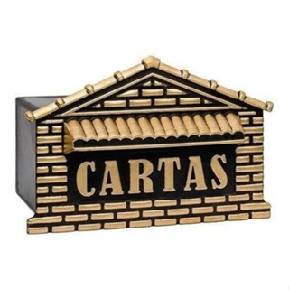 Caixa de Correio / Cartas - Casinha PVC - Preta/Dourada - Acompanha suporte para grade de portão em Oferta na Shopee