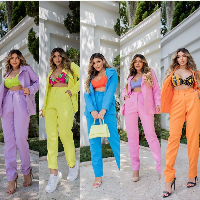 Conjunto Alfaiataria Cor Lilás Blazer e Calça Cintura Alta Tamanho P Veste 36 Ao 40 Moda Blogueira