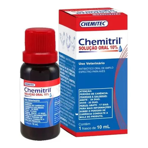 Chemitril para Aves Oral 10% 10ml Doenças Respiratórias e Diarreias em Galinhas Frangos Chemitec em Oferta na Shopee