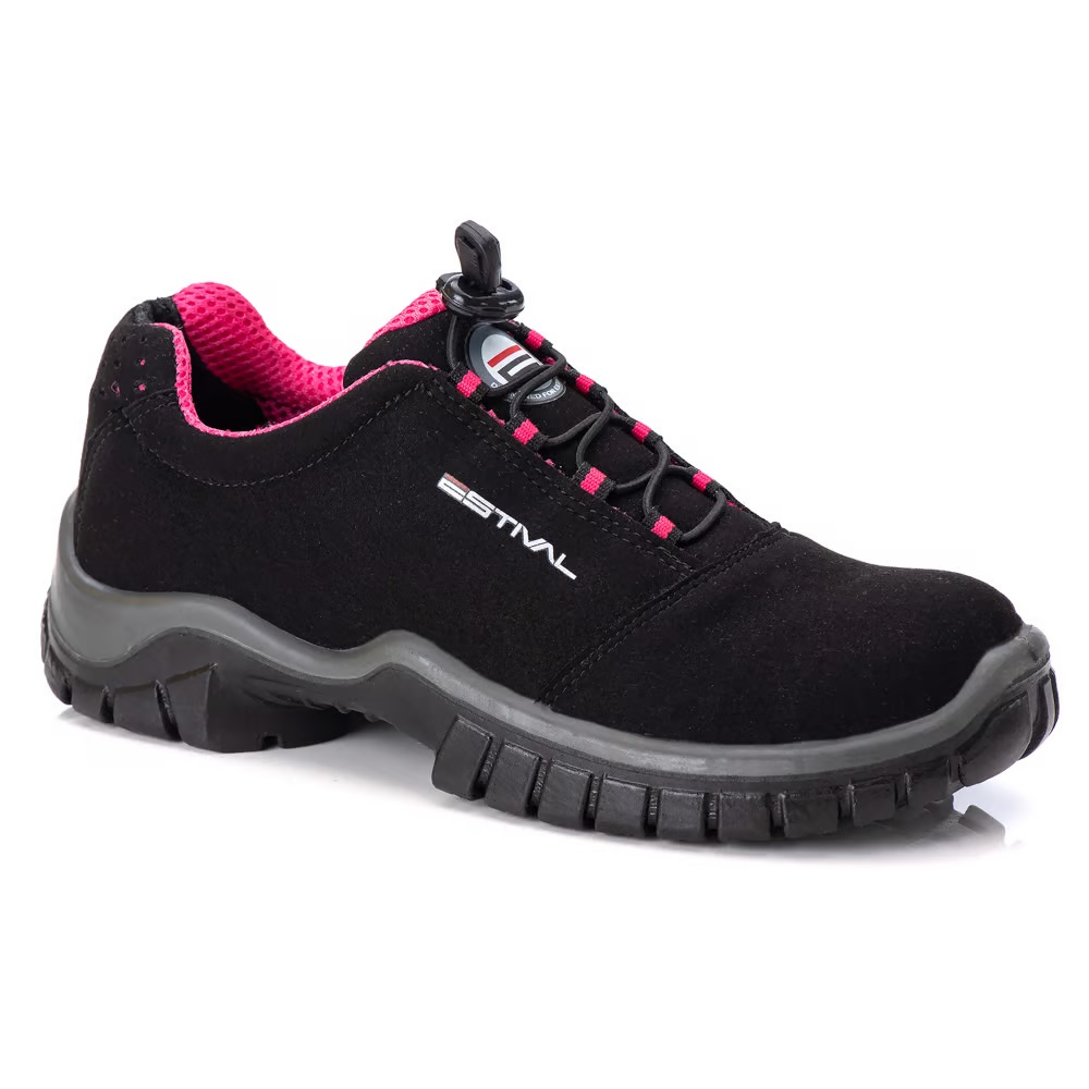 Tênis de Segurança Feminino Preto/Rosa Estival Microfibra EN1002 CA 44592