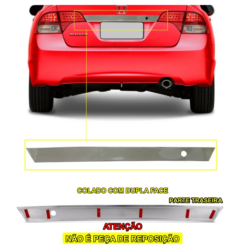 Aplique Cromado Porta Malas New Civic 2006 2007 2008 2009 Tampa Traseira (NÃO É PEÇA DE REPOSIÇÃO)