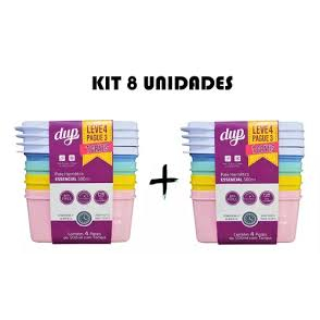 Kit 8 Potes Herméticos DUP Essencial 500ml Plástico Livre de BPA Freezer Micro-ondas