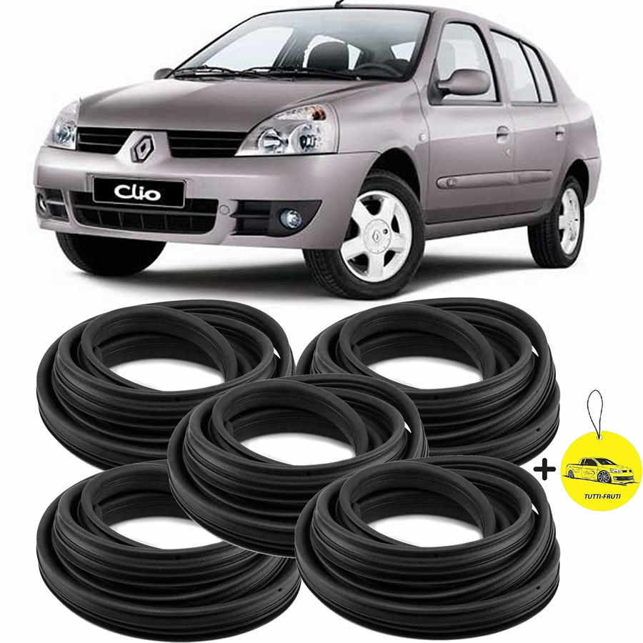 Kit Borracha Vedação 4 Portas e Porta Malas Renault Clio Hatch Sedan 1990 A 2022 - 5 Peças