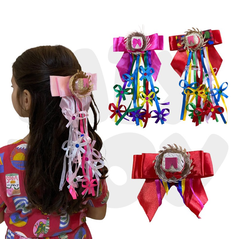 Laço de Cabelo Festa Junina Pregadeira Com Bico de Pato Infantil e Adulto Caipira São João