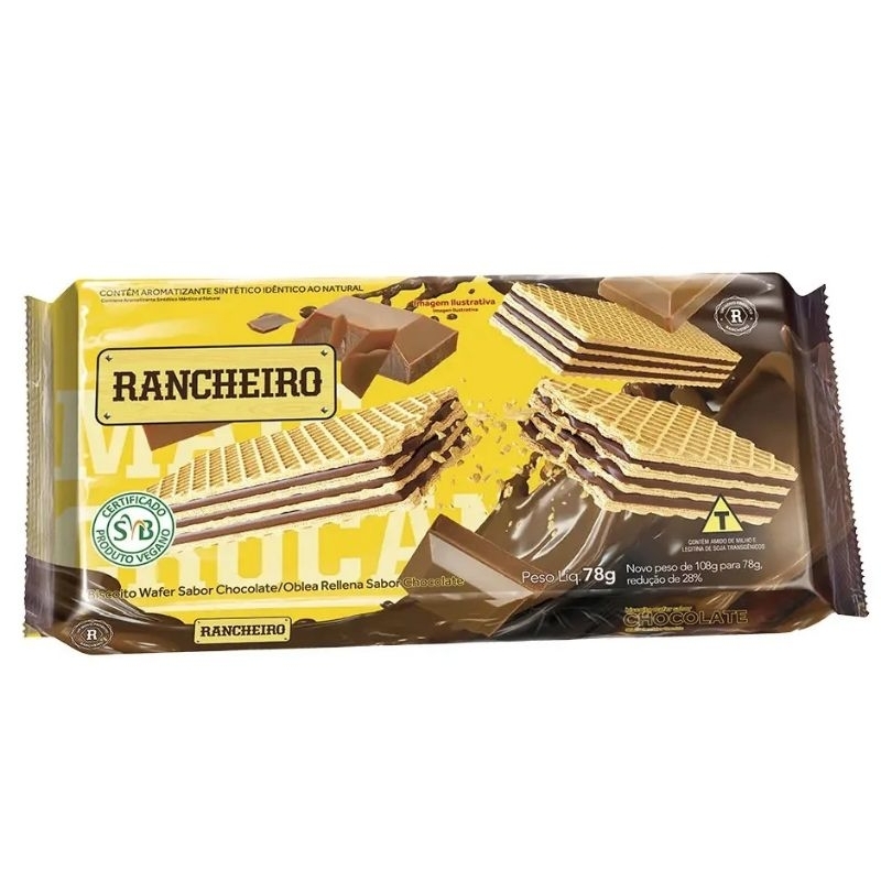 KIT COM 4 - Wafer Chocolate Rancheiro 78g - Zero Leite/Zero Lactose.