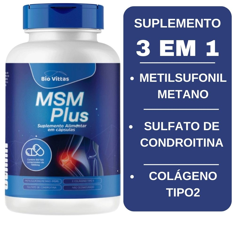 MSM Enxofre Orgânico + Sulfato de condroitina + Colágeno tipo 2 c/120 Comprimidos Bio Vittas