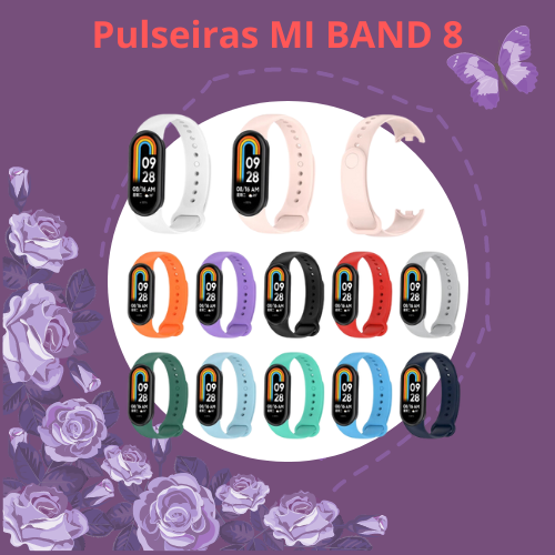 Pulseira de silicone colorida para Smartband Xiaomi Mi Band 8 estoque no Brasil