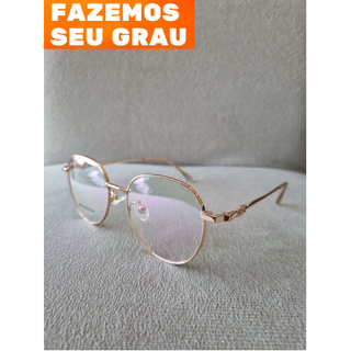 Óculos Armação Redonda feminina para colocar seu grau blogueira meio hexagonal Metal Estilosa blogueirinha Dourada lançamento modelo 8353