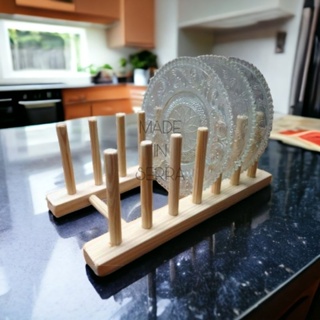 Porta-Pratos de Bancada em Madeira | Suporte Organizador para Pratos ou Tampas em Oferta na Shopee