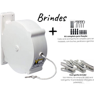 Varal Recolhível Retrátil de Parede 30m Branco Travamento Automático Varal De Parede Recolhível slim Retrátil Roupa sanfonado, apartamento, casa promocao resistente top novidade