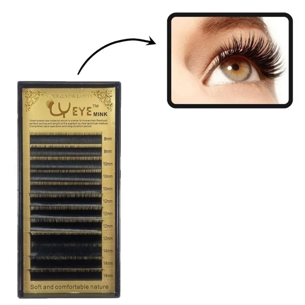 10 Cilios Fio A Fio Natural Mink Lashes Yeye Curvaturas 0.07C / 0.15C /0.20C