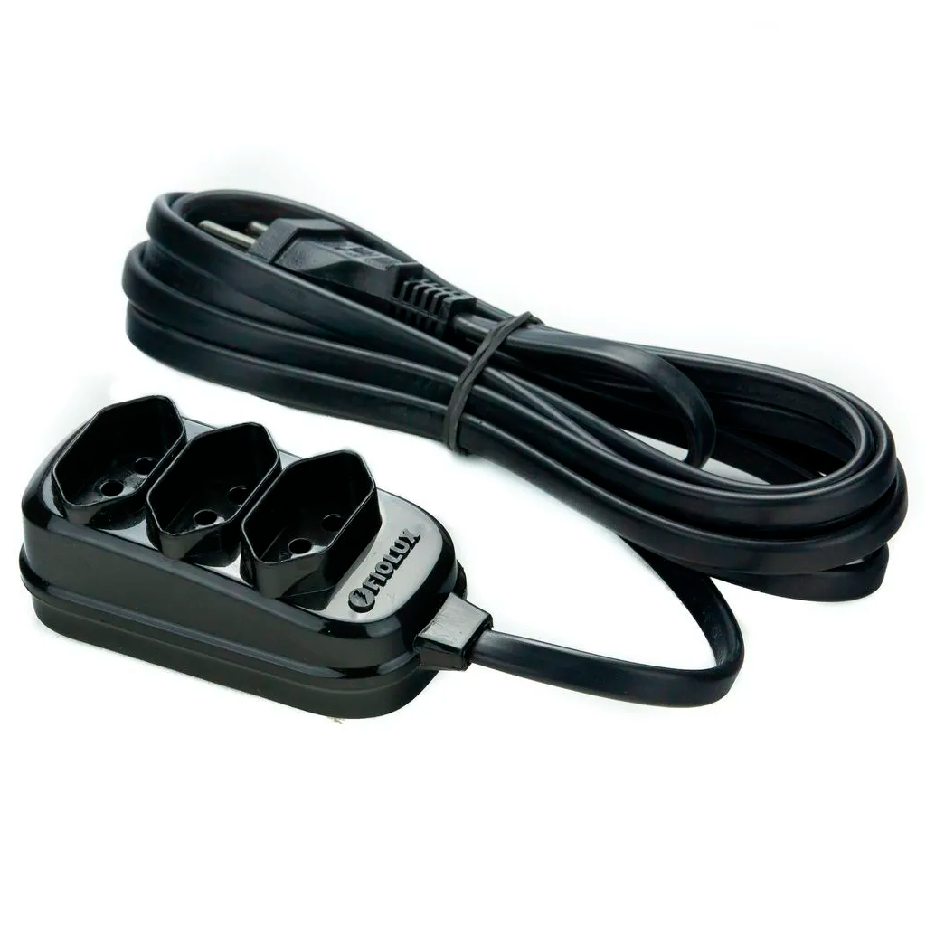 Extensão Tripolar Preta Resistente Multiplicador De Saídas 3 Tomadas Energia Vários Tamanhos Cabos