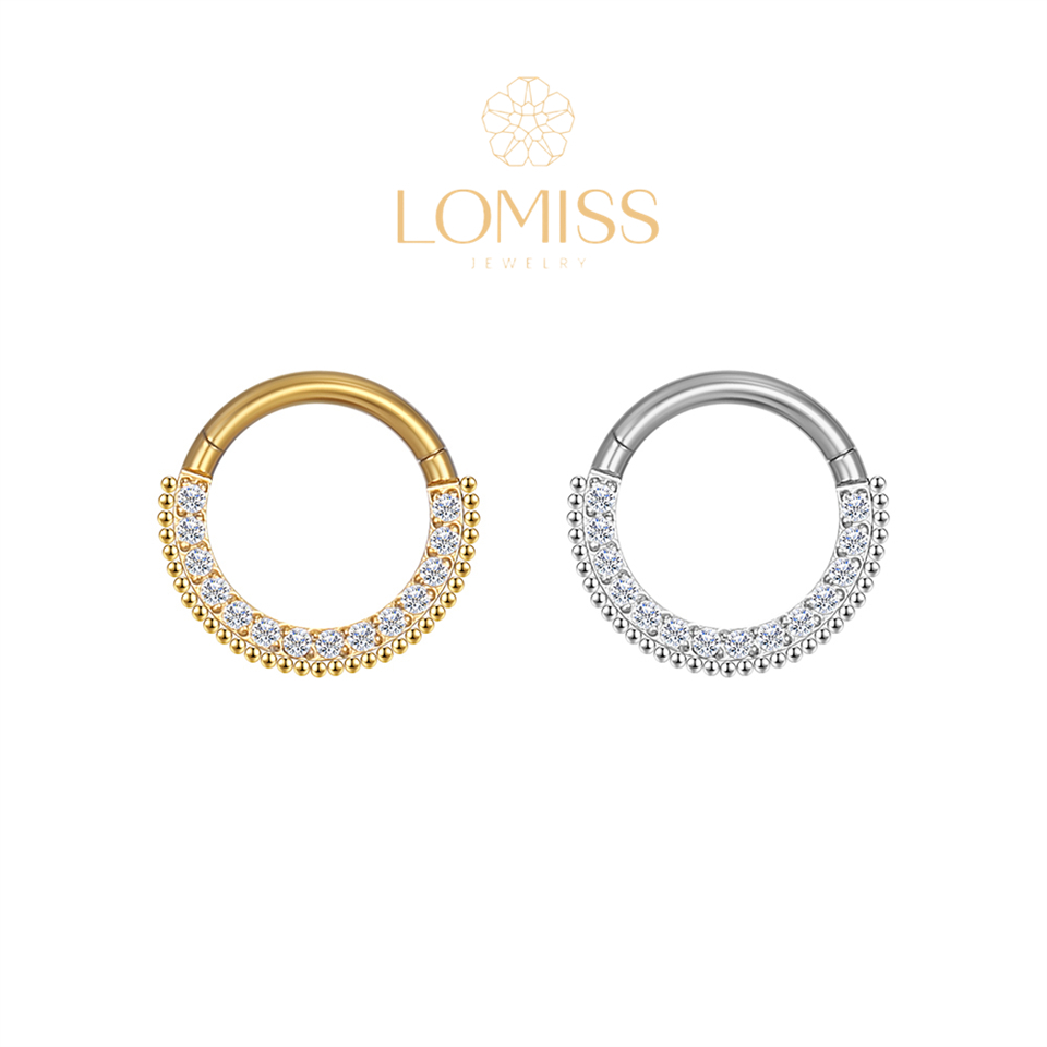 Piercing Orelha Nariz Argola Clik Aço Cirúrgico PVD Indiano Zircônia Lateral