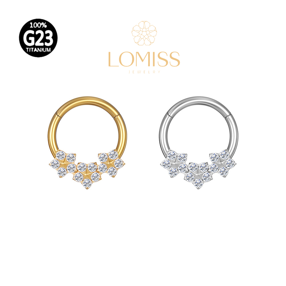 Piercing Orelha Nariz Argola Titânio PVD Clik Flores Zircônia - Fashion Accessories