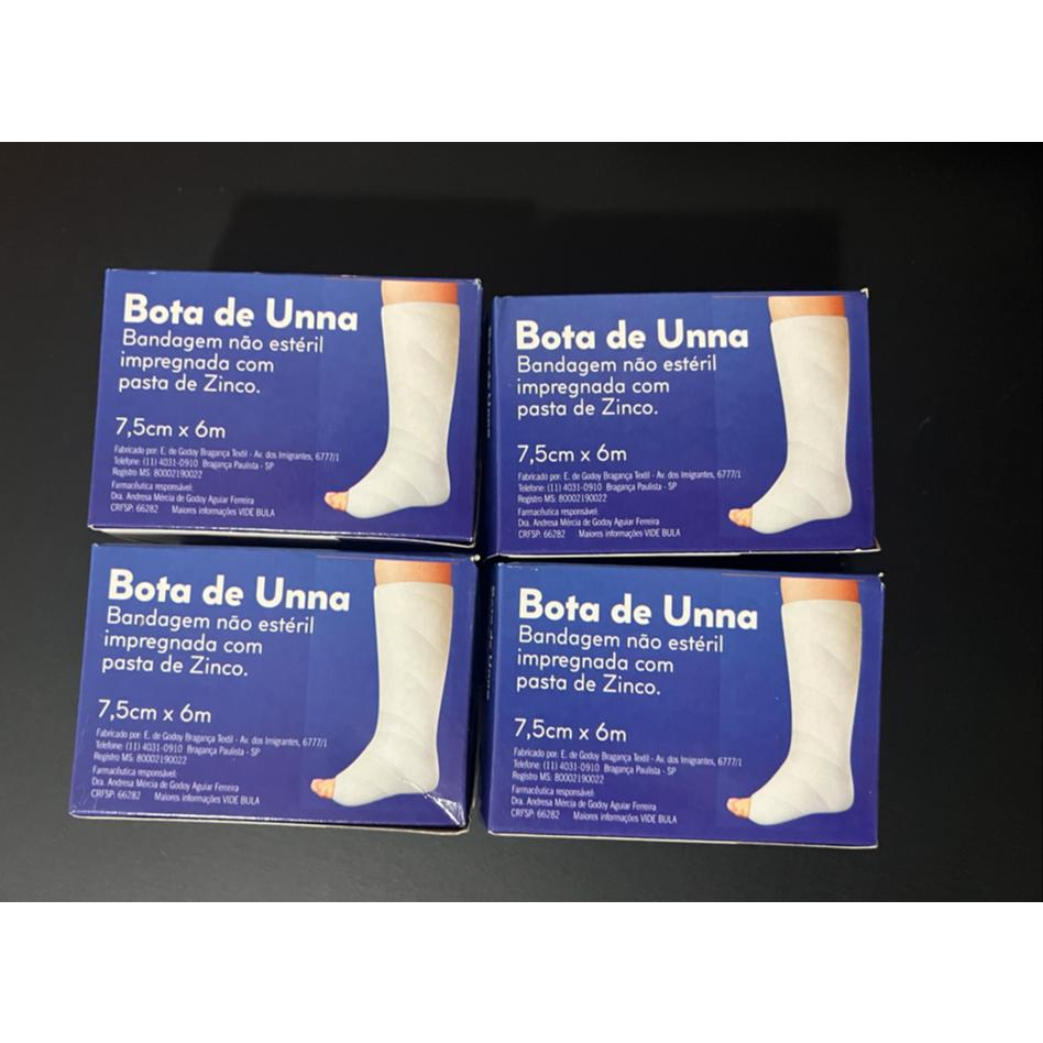 04 unidades de Curativo Bota De Unna Bandagem 7,5cm X 6m Derma cure