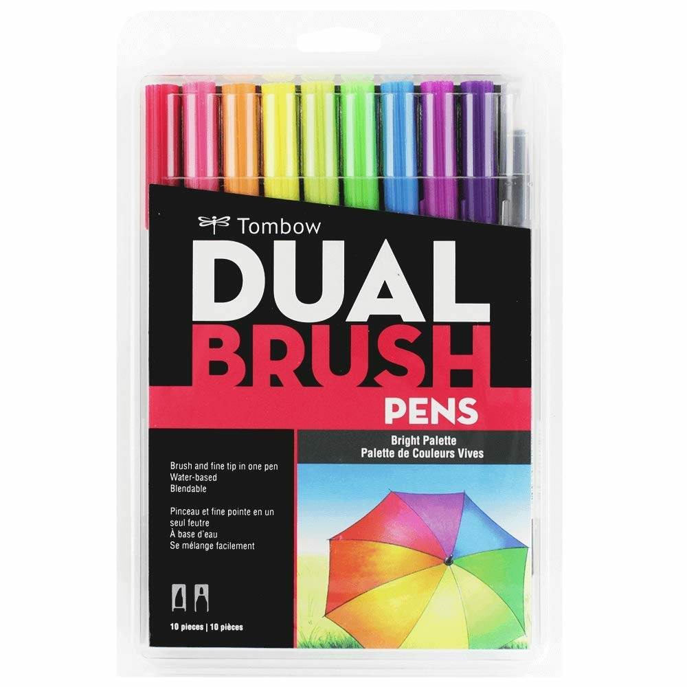 Kit Caneta Tombow Dual Brush Estojo com 10 Cores Diversas Paletas - Tombow/ WX Gift