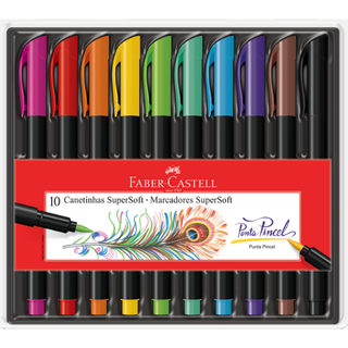 Kit Caneta Brush Supersoft Estojo com 10 0u 20 Cores - Faber-Castell/ WX Gift