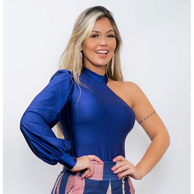 Body Feminino Angelina Gola Choker Suplex com Manga Bufante Alfaiataria em Suplex Premium Tecido Grossinho e macio