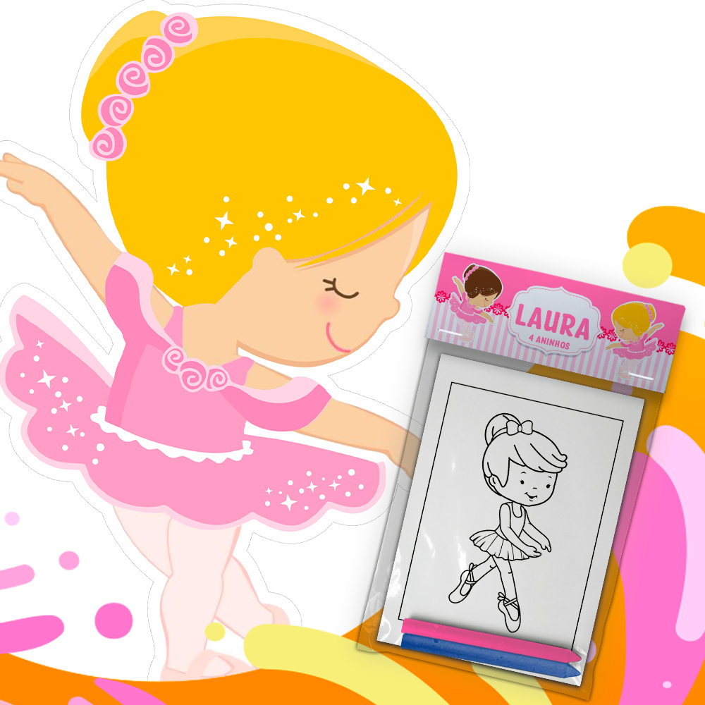 Kit Colorir Giz De Cera Lembrancinha Festa Infantil Personalizado Tema Bailarina Cute