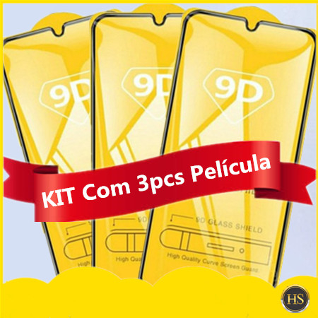 KIT Com 3 Película 9D 3D Vidro Samsung Galaxy(A01/A02s/A03/A10/A11/A12/A13/A23/A22/A31/A32/A41/A42/A52/A51/A70/A72)Cobre toda a tela 100%