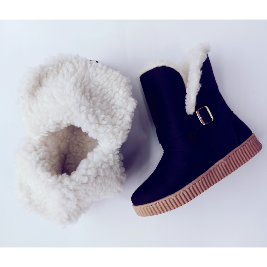 Bota De Pelo E Lã Forrada Para Neve Inverno Frio Feminina Cano Médio