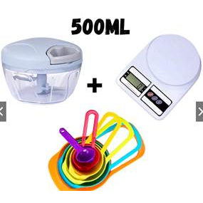 Kit Balança De Cozinha + Triturador De Alimentos Manual + Kit De Medidas