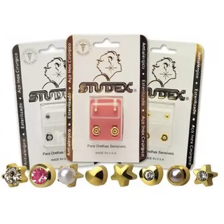 Brinco Para perfuração Studex 4mm Antialergico, esterilizado, folheados a ouro 24k