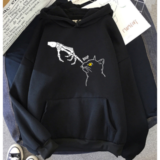 Moletom Engraçado Gato E Mão Esqueleto Streetwear Novo Unissex