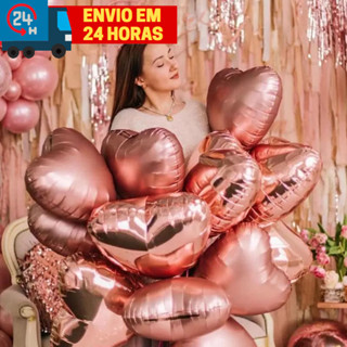 Balão Bexiga Coração Metalizado Rose Gold 45cm 18 Polegadas