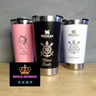 Copo Térmico 473ml com a tampa e abridor para bebida personalizado time e nome