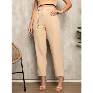 Calça W045 Feminina Social Alfaiataria Amarrar com Cordao e Anel