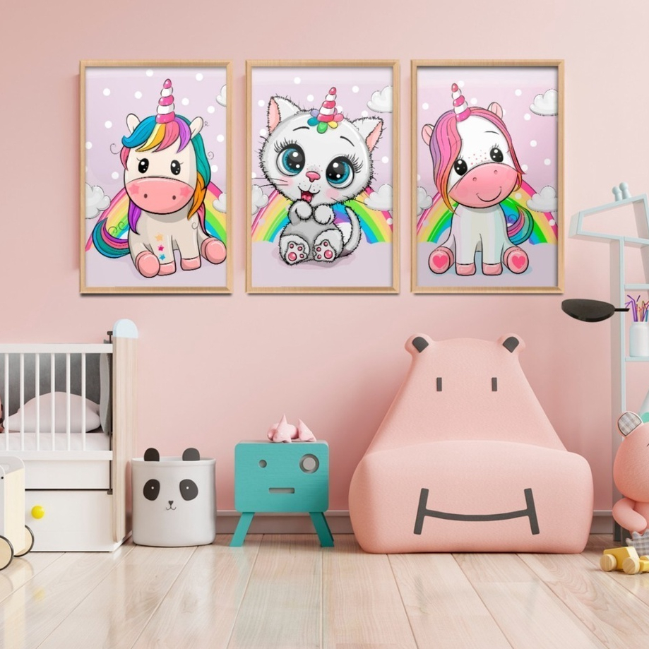 Kit Quadros Quarto Infantil Mosaico Gatinho Unicornio Lindos em Oferta na Shopee