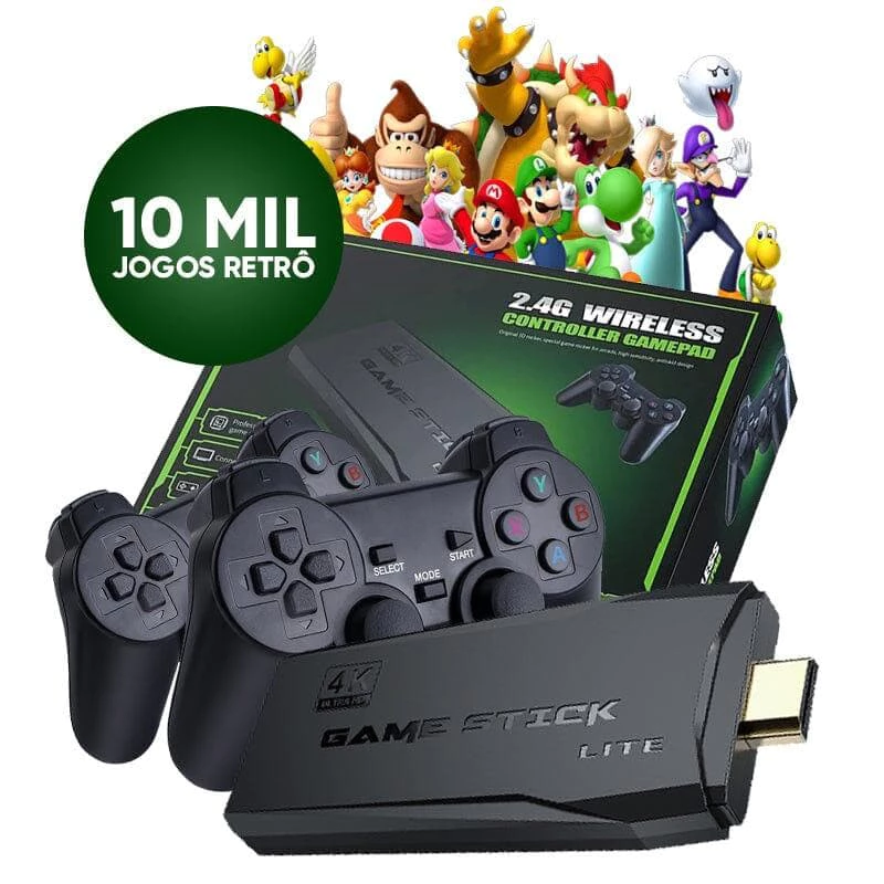 Videogame stick retrô 4K, 10mil jogos, com 2 controles sem fio console portatil , jogos retro antigos