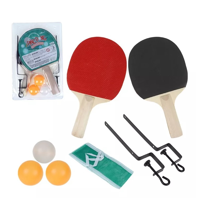 (Tênis De Mesa Ping Pong 2 Raquetes 3 Bolinhas 1 Rede 2 suporte)Presente Criança